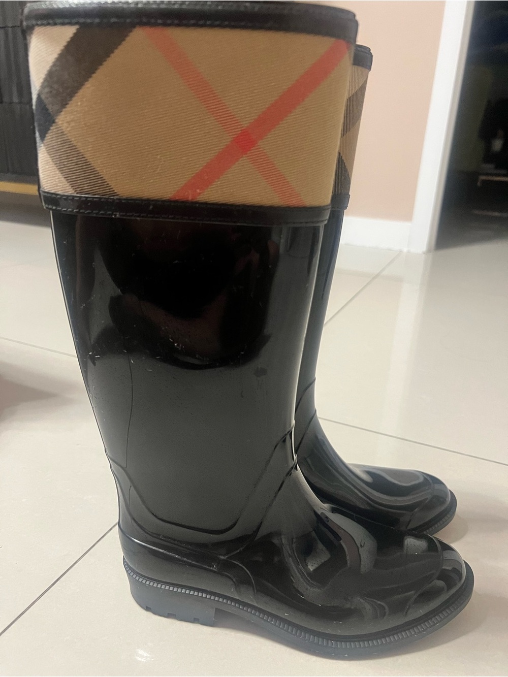 Woman’s Burberry with Classic Check Waterproof Boots